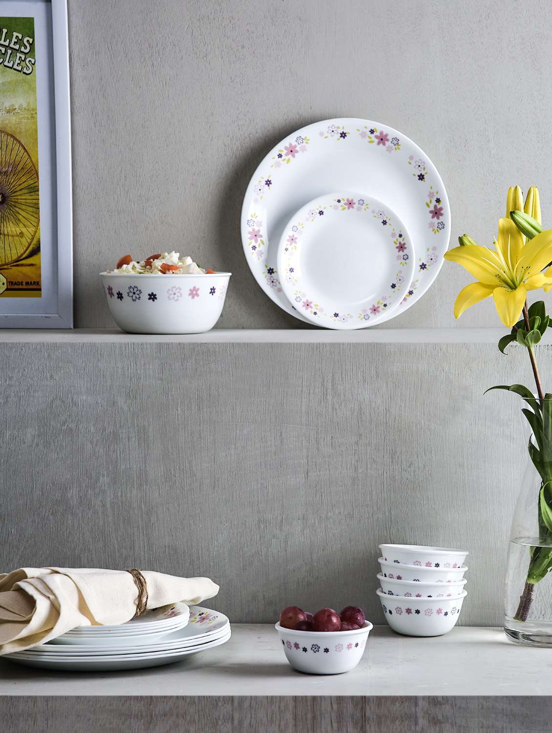 corelle white floral print vitrelle glass dinner set (30 pcs)