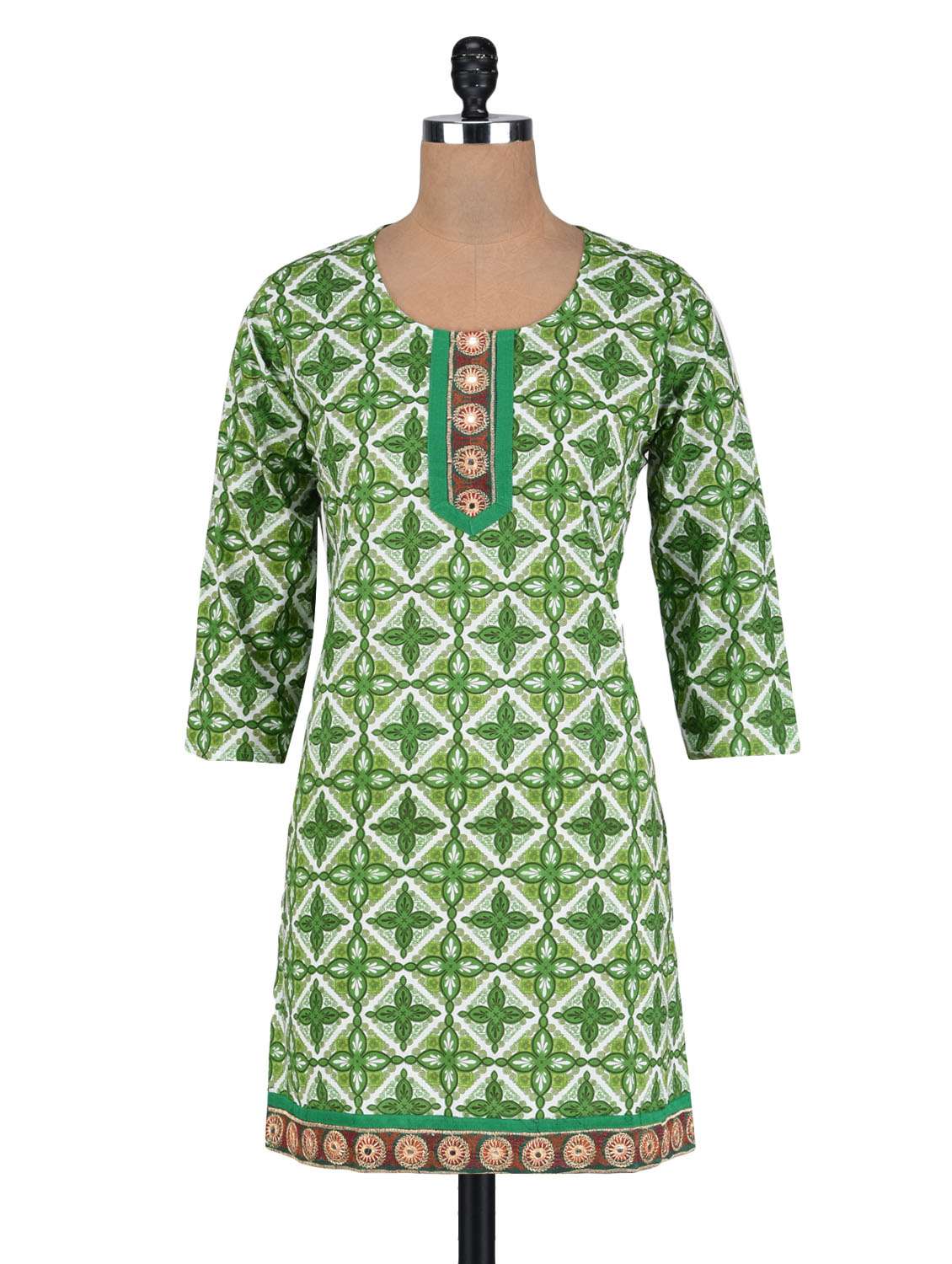 Buy online Green Cotton Round Neck Kurti from Kurta Kurtis for Women by