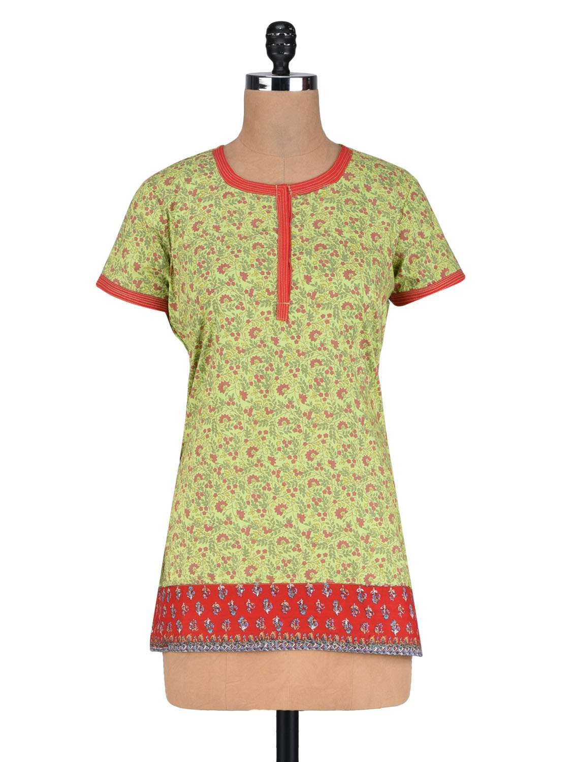 Buy online Printed Green Cotton Kurti from Kurta Kurtis for Women by