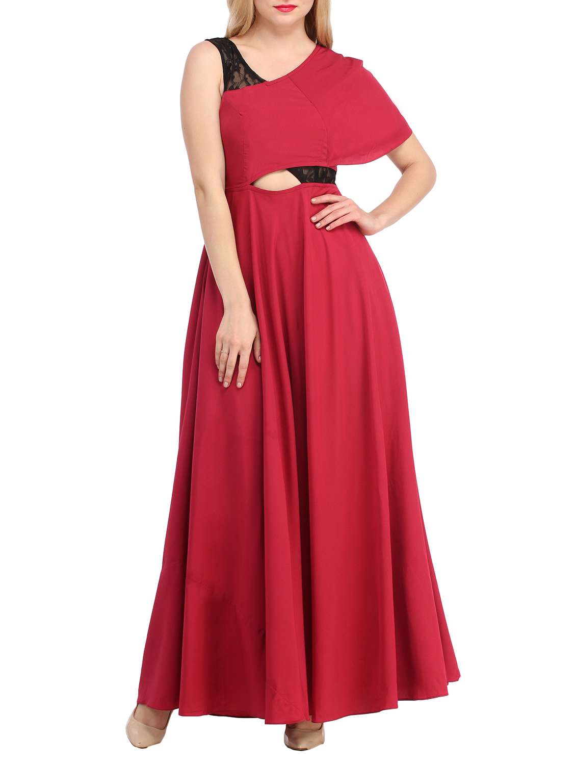 red crepe dress