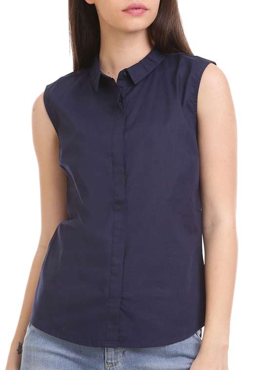 navy blue cotton shirt