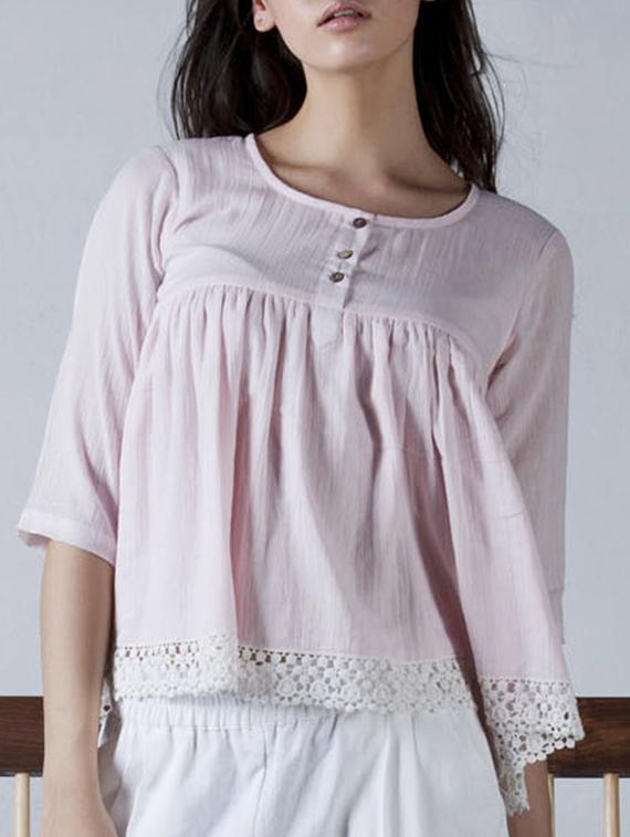 Baby Pink Cotton Lace Detailed Top - By