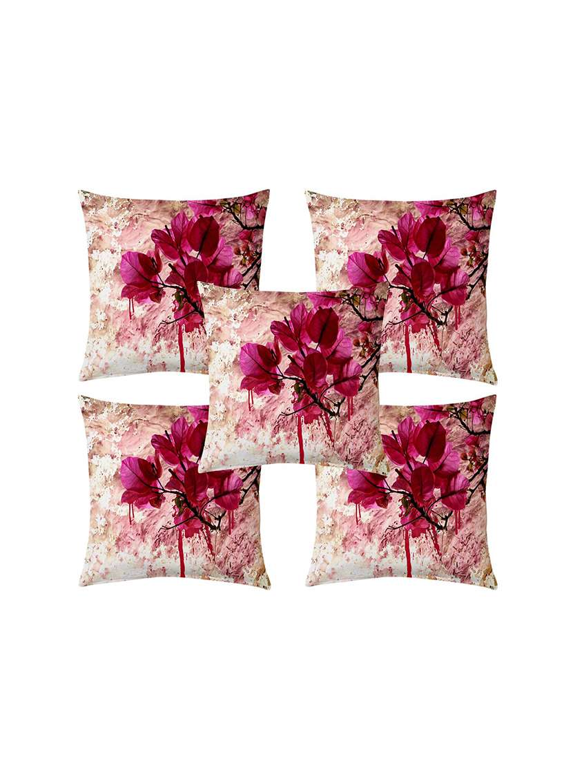 shubh collection of floral print of cushion cover (set of 5)