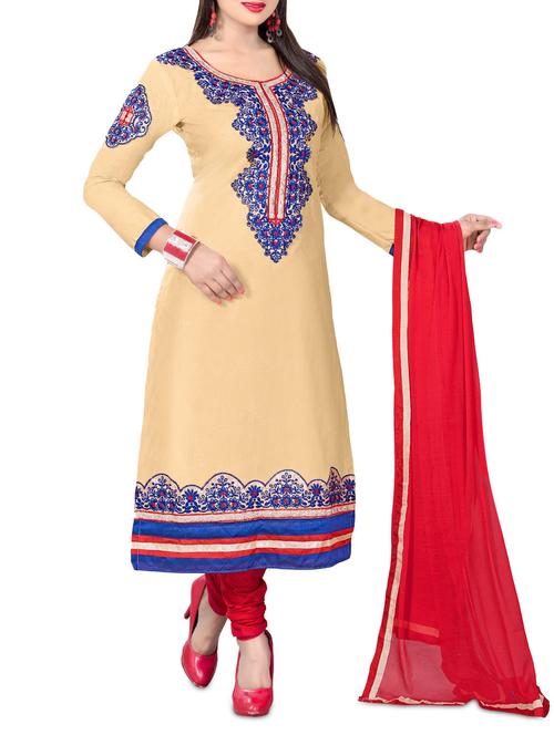 beige unstitched embroidered suit set - 1276627 - Standard Image - 0