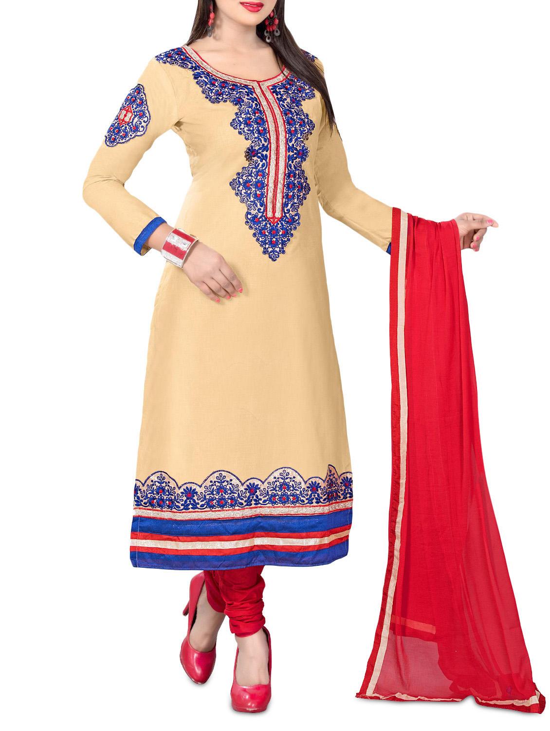 beige unstitched embroidered suit set - 1276627 - Zoom Image - 0