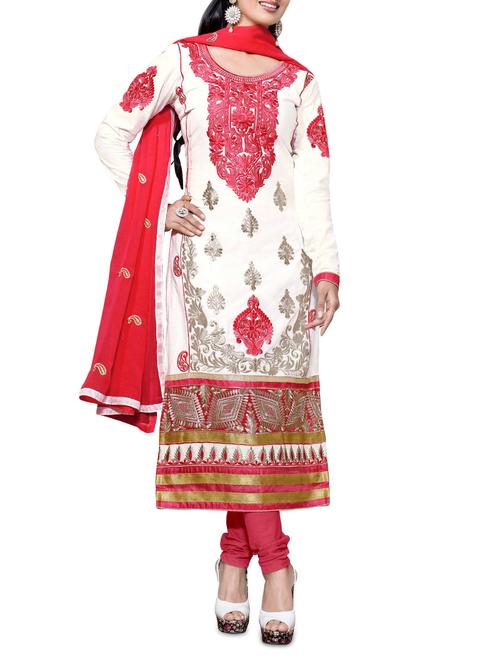 white unstitched embroidered suit set - 1276719 - Standard Image - 0