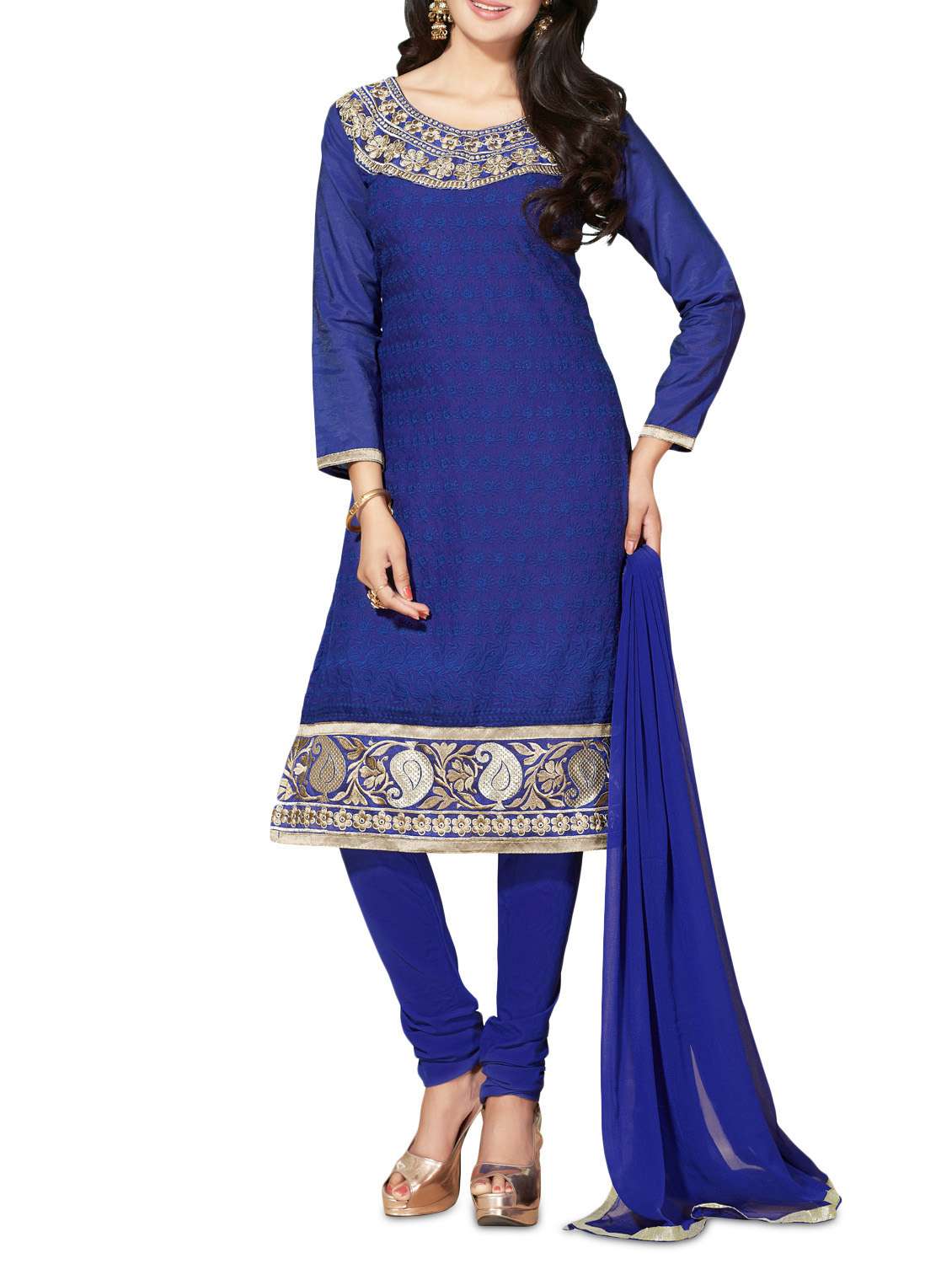 royal blue unstitched embroidered suit set - 1276728 -  Zoom Image - 0