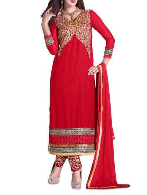 red unstitched embroidered suit set - 1276750 - Standard Image - 0