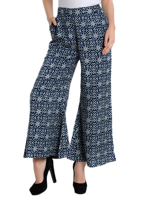 navy blue printed rayon palazzo - 12773763 -  Standard Image - 0