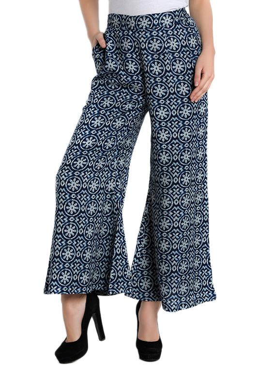navy blue printed rayon palazzo - 12773763 -  Zoom Image - 0