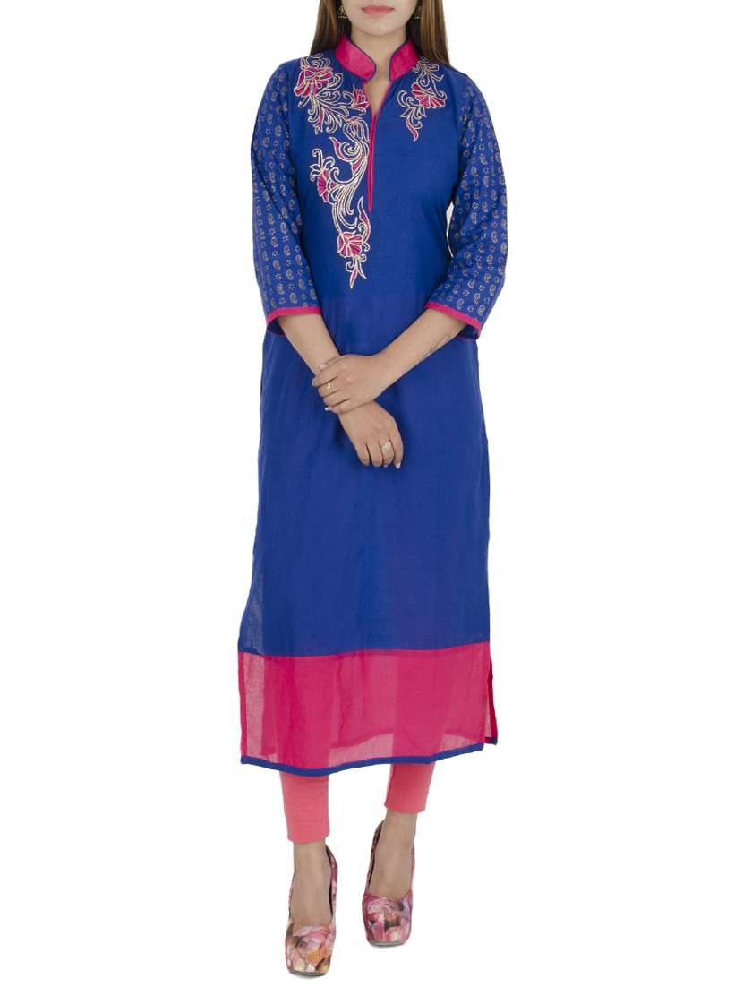 blue cotton straight  kurta