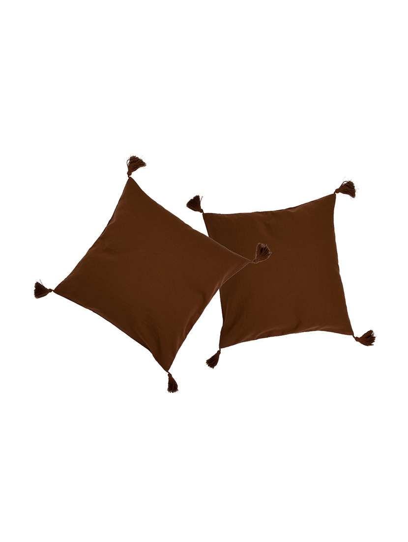 rosara amber tassel trim brown cushion cover set of 2