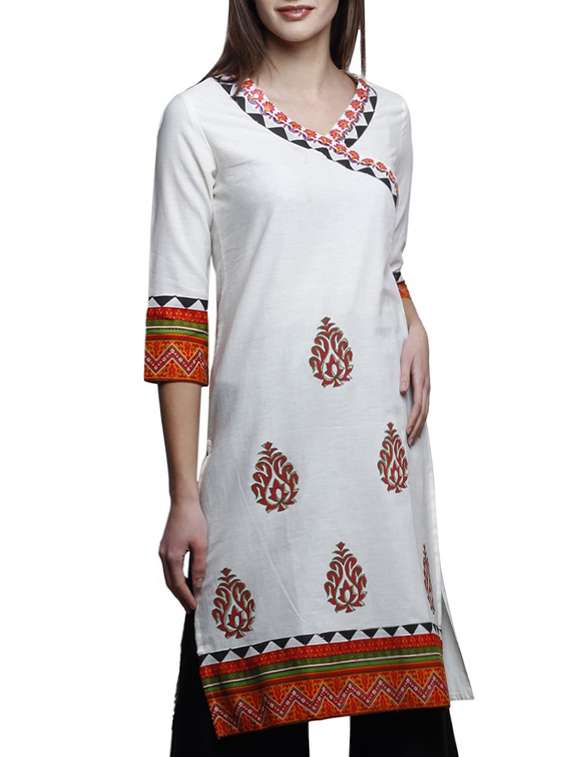 white cotton embroidered straight kurta