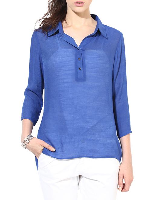 blue viscose high low blouse - 1278327 - Standard Image - 0