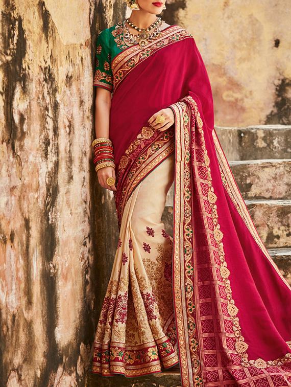 red silk half and half saree with blouse