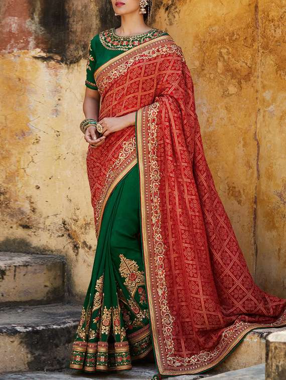 red art silk half and half saree with blouse