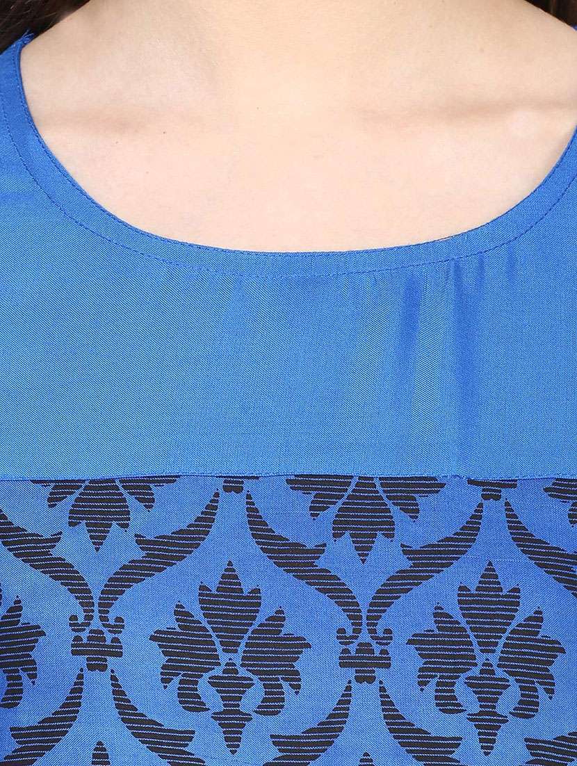 blue rayon block printed long kurta - 12785320 -  Standard Image - 3