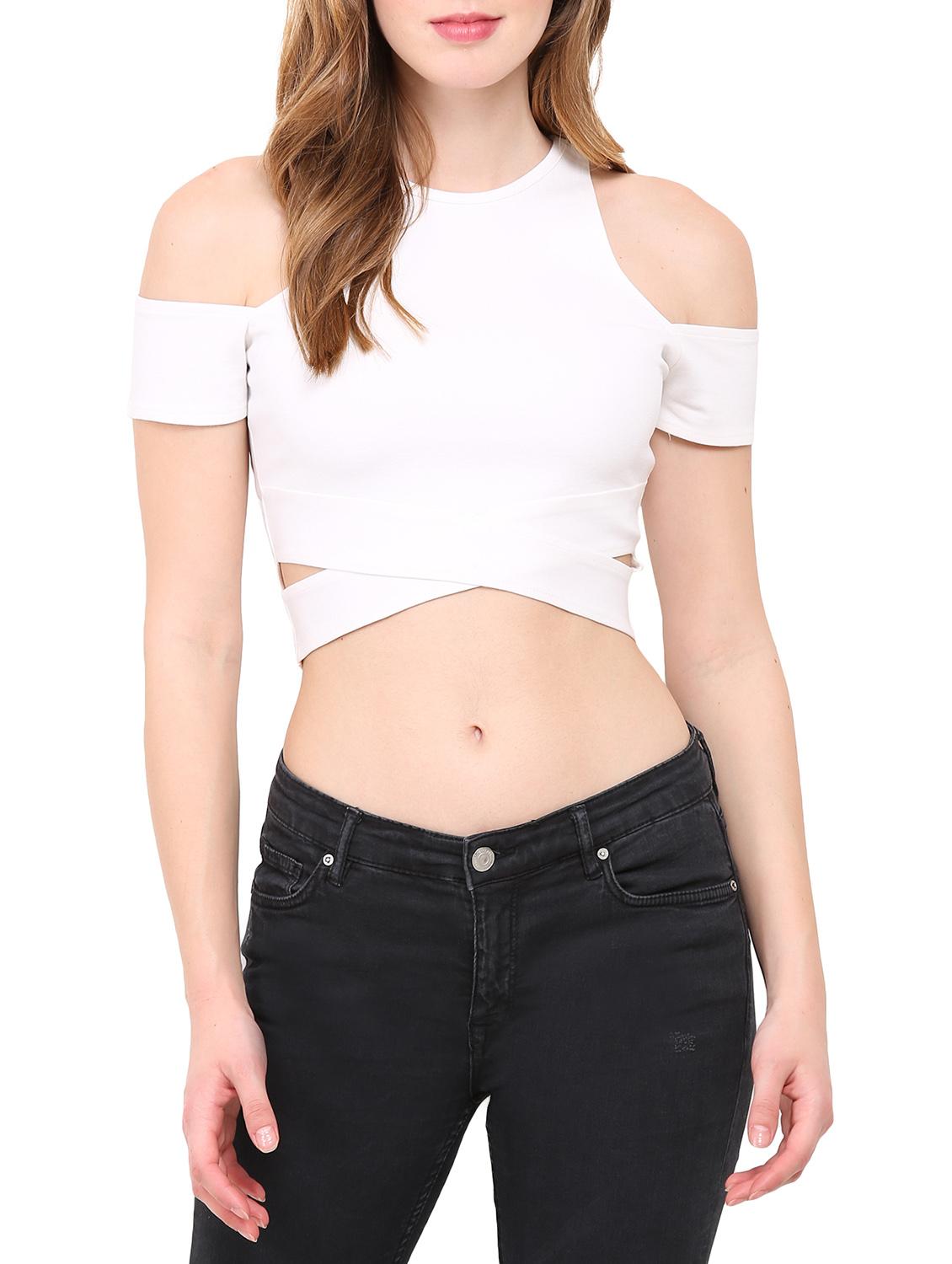 white polyester crop top - 12786278 - Zoom Image - 0