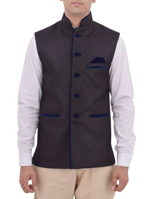 black cotton nehru jacket - 12787140 - Standard Image - 0