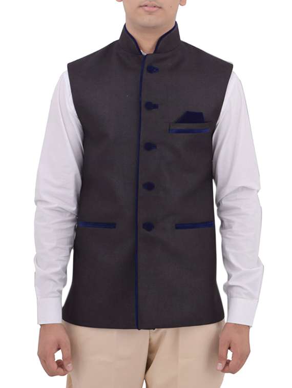 black cotton nehru jacket - 12787140 - Zoom Image - 0