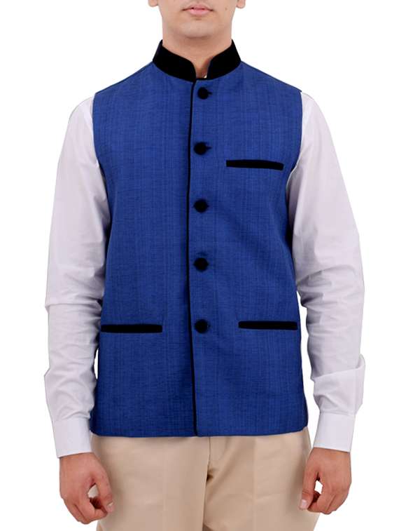 blue cotton nehru jacket
