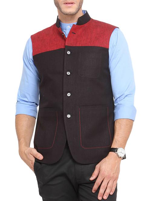 black cotton nehru jacket - 12787145 - Standard Image - 0