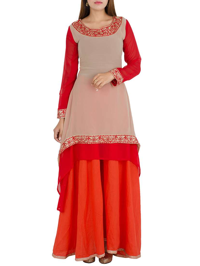 grey georgette asymmetric kurta