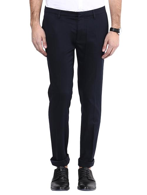 mufti mens navy pencil fit mid rise trousers - 12792484 -  Standard Image - 0