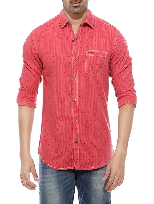 mufti mens red slim fit mid rise casual shirts - 12792594 - Standard Image - 0