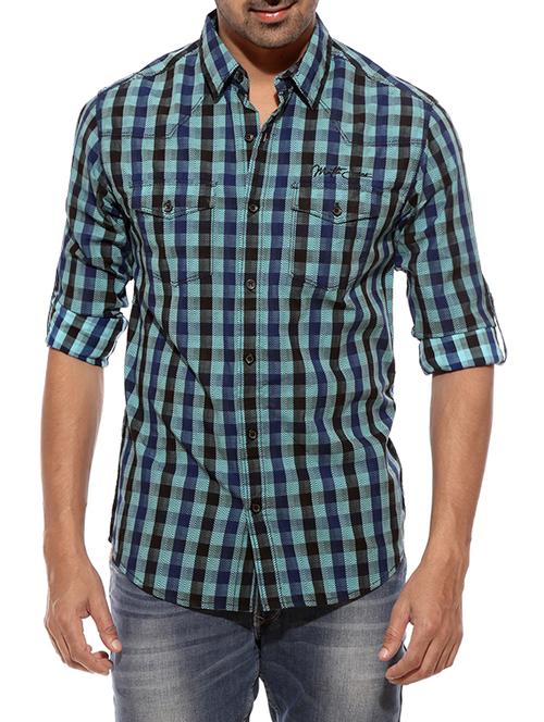 mufti mens turqouise slim fit mid rise casual shirts - 12792632 -  Standard Image - 0