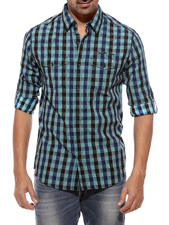 mufti mens turqouise slim fit mid rise casual shirts - 12792632 -  Zoom Image - 0
