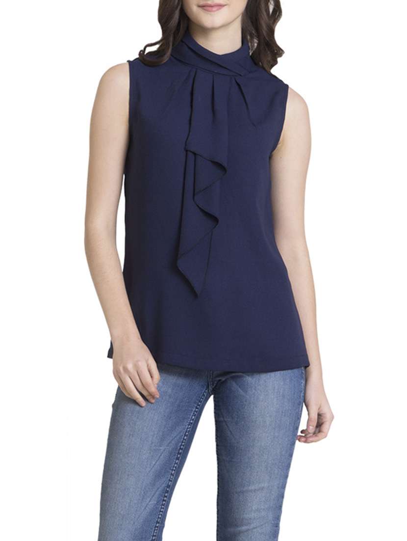 navy blue ruffle top