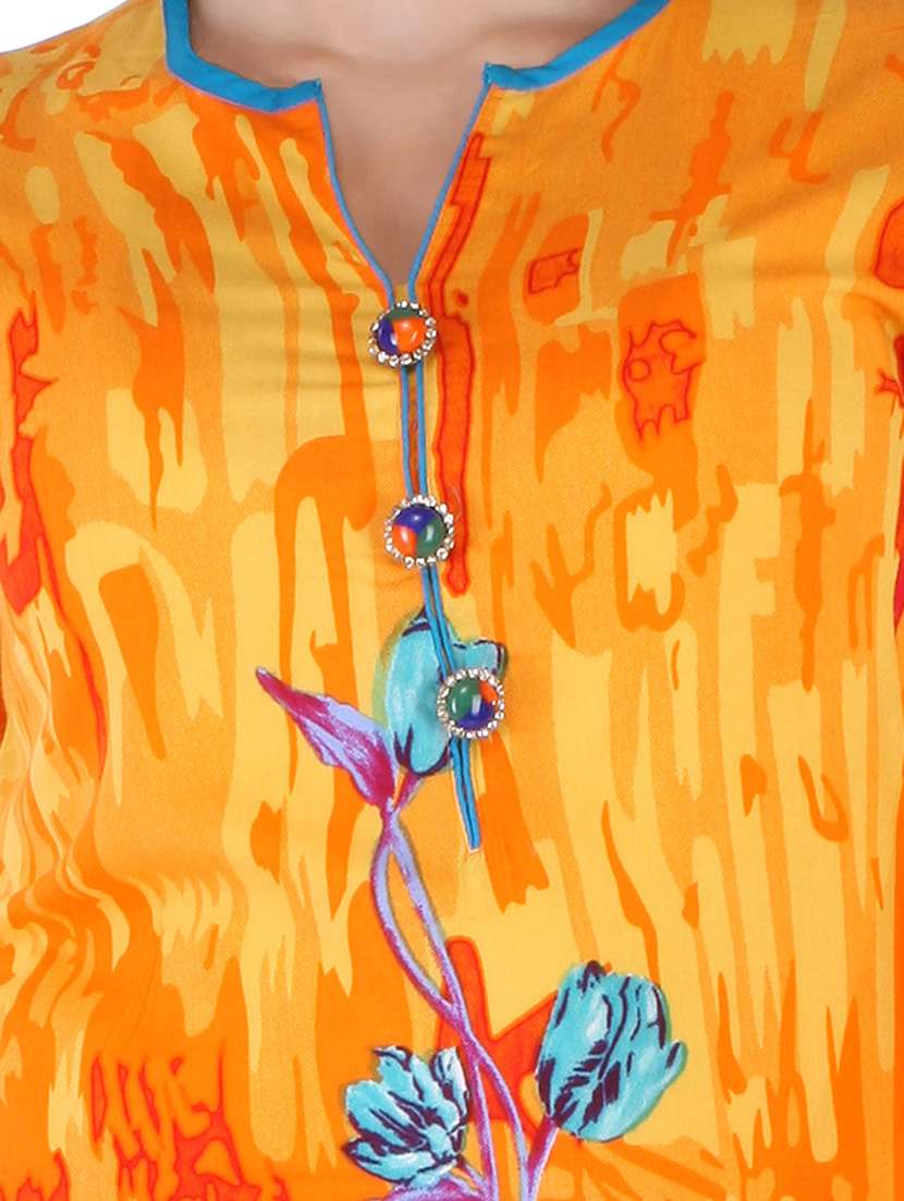 orange viscose straight kurti - 12800663 -  Standard Image - 3