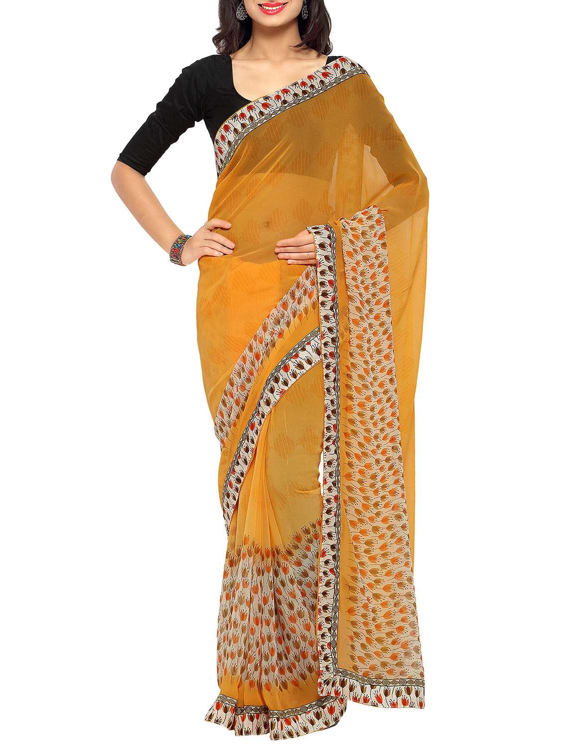yellow color bordred saree with blouse