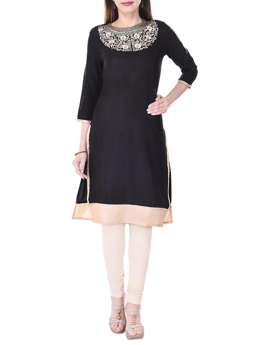 black rayon straight kurta - 12804932 -  Zoom Image - 0