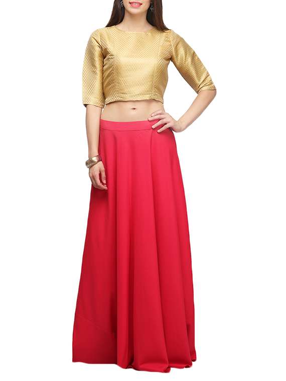 pink crepe flared skirt