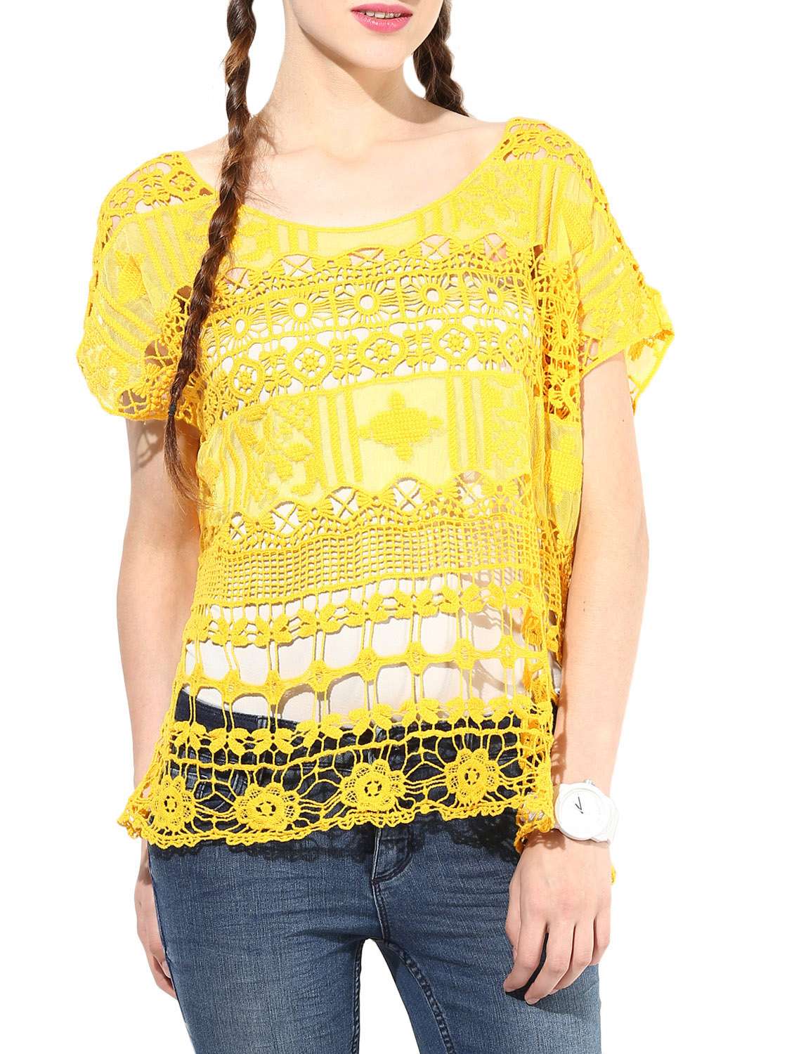 yellow cotton crochet top