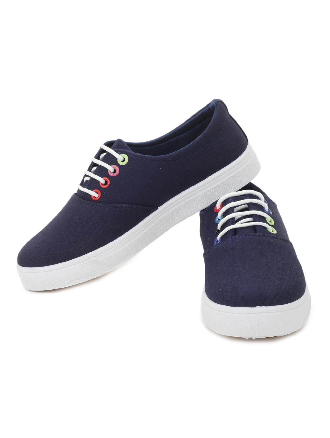 blue canvas laceup casual shoes - 12815523 - Standard Image - 3
