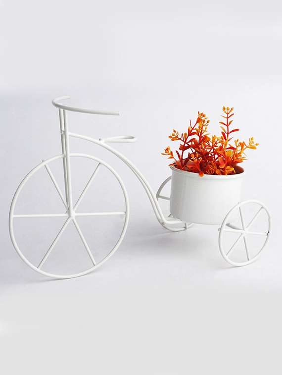 white metal hand painted cycle planter