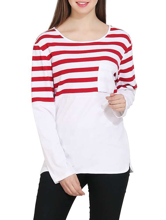 white striped cotton regular tee