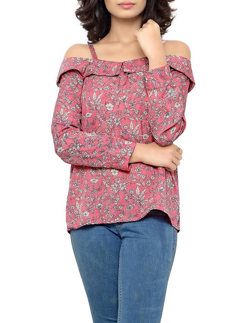pink floral printed crepe regular top - 12831615 - Standard Image - 0