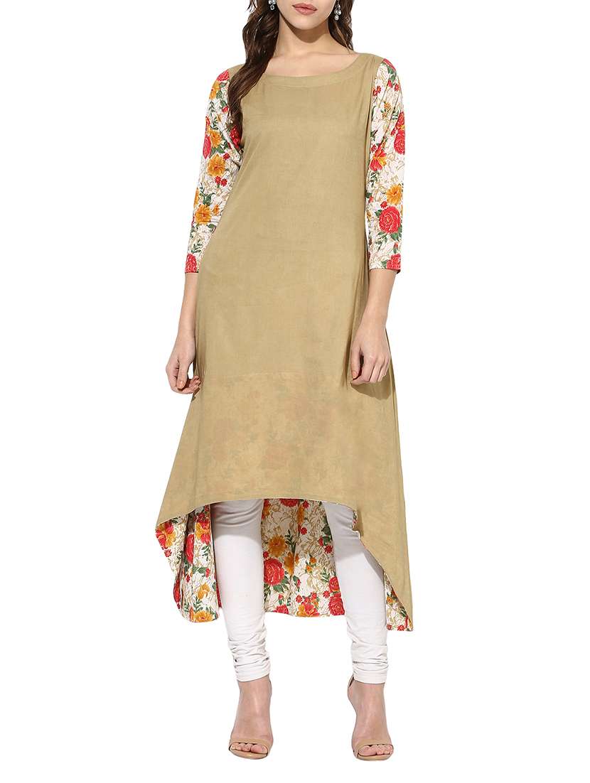 beige cotton high low kurta