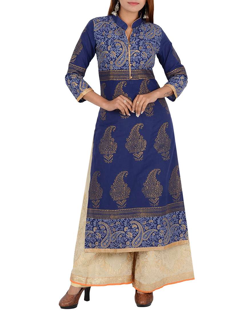 blue cotton printed kurta