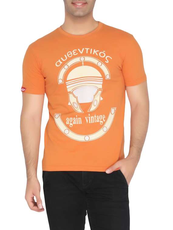 orange cotton front print t-shirt