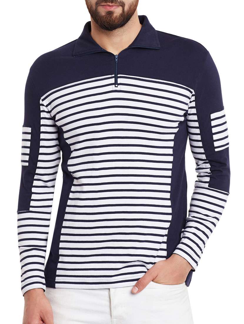 navy blue cotton striped t-shirt