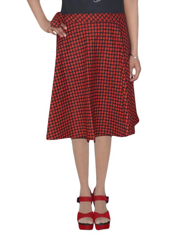 red printed cotton skirt
