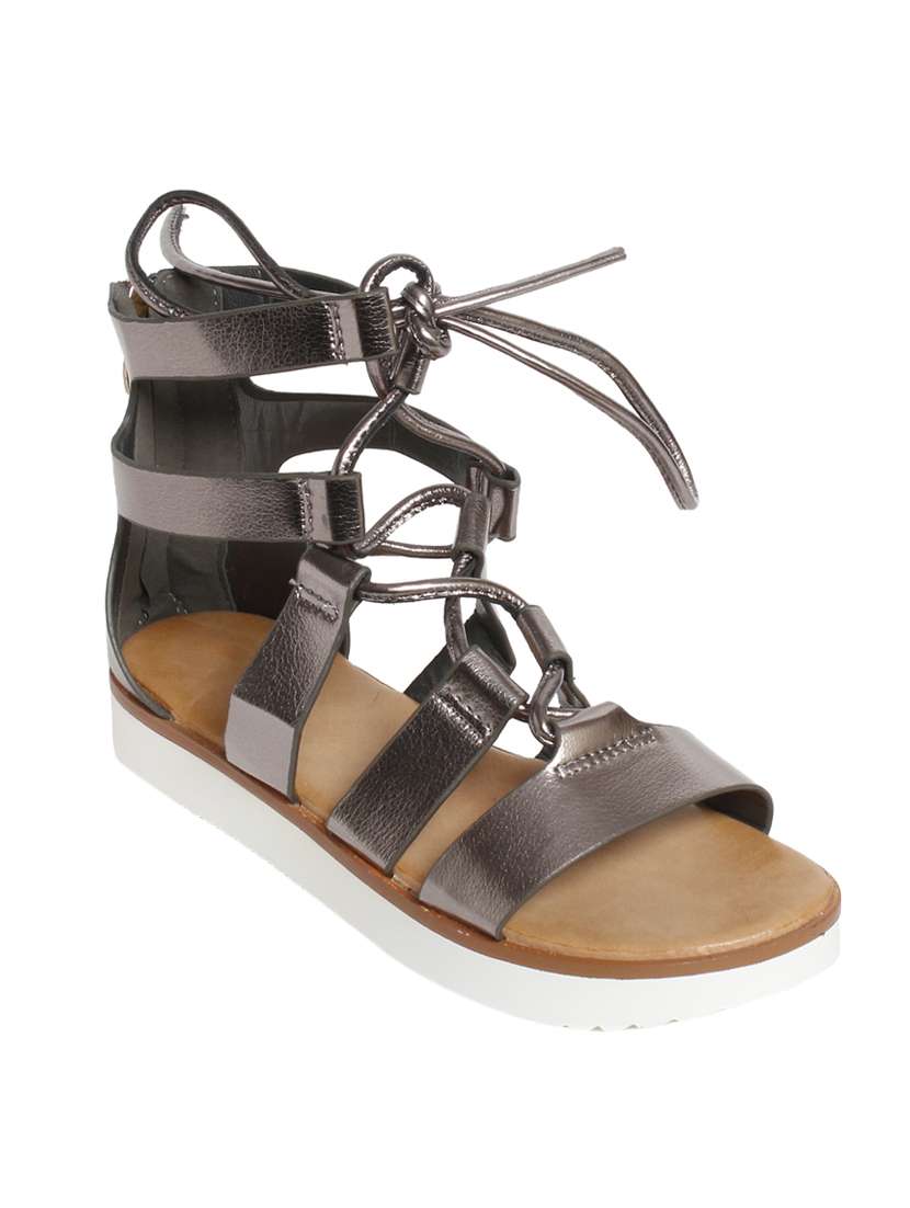grey leatherette gladiators sandals