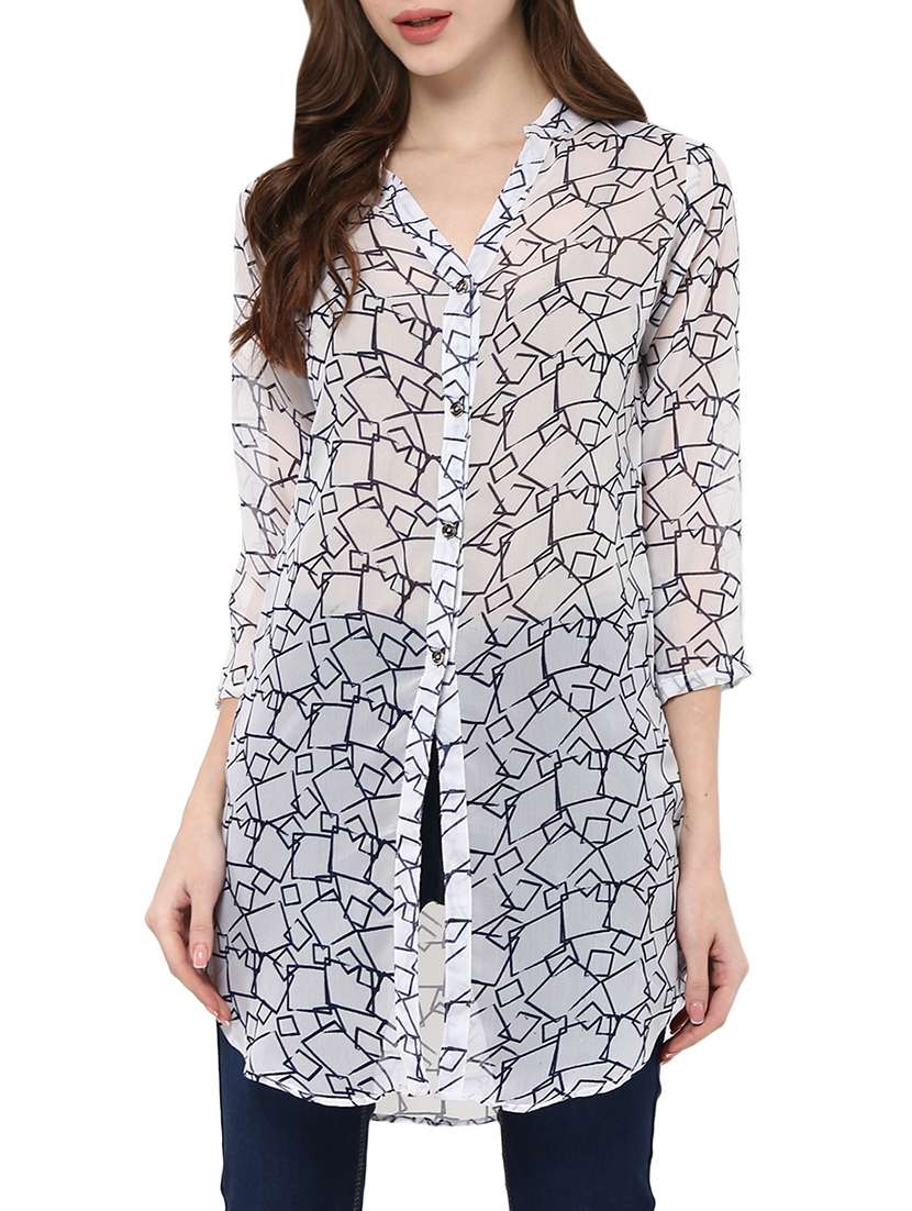 white printed georgette regular shirt