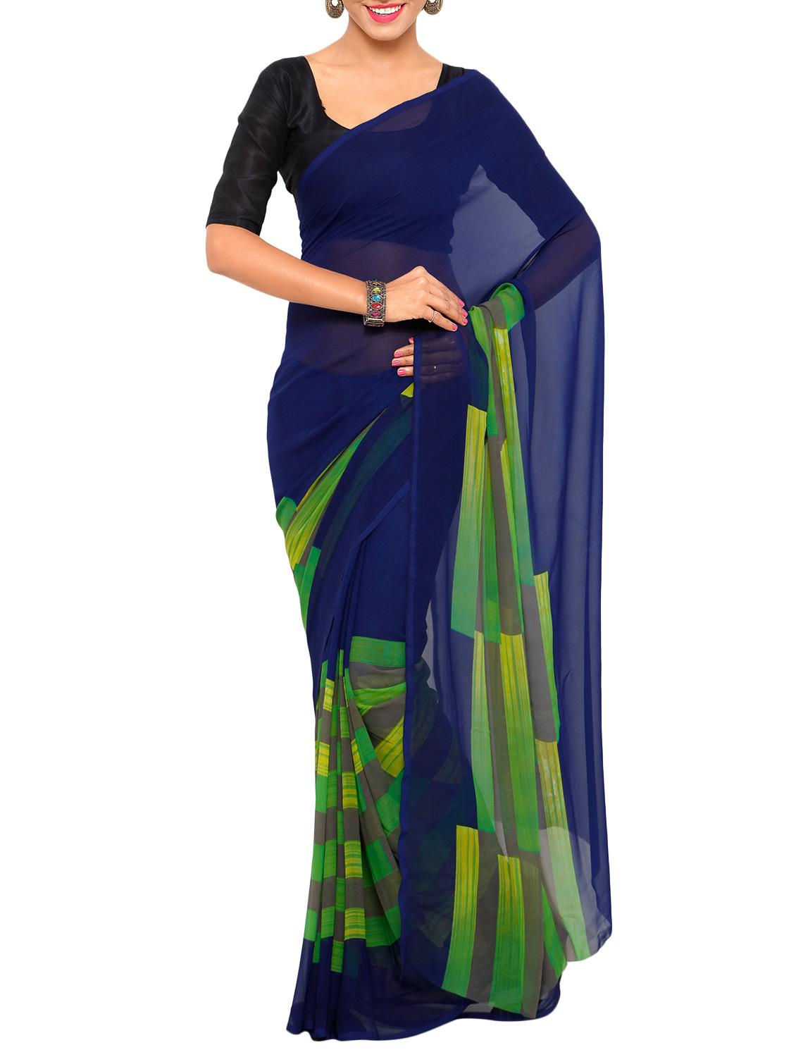 navy blue printed georgette saree - 12852233 -  Zoom Image - 0