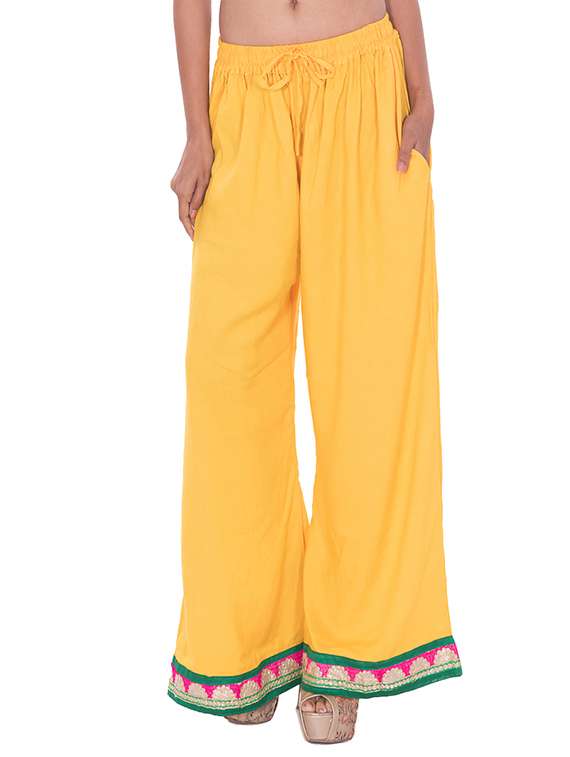 yellow cotton embroidered palazzo